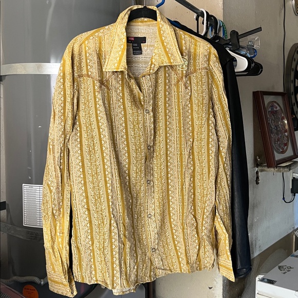 Diesel mustard Cotton Fabric size L women’s western style‎ pearl snap vintage. - Picture 11 of 12